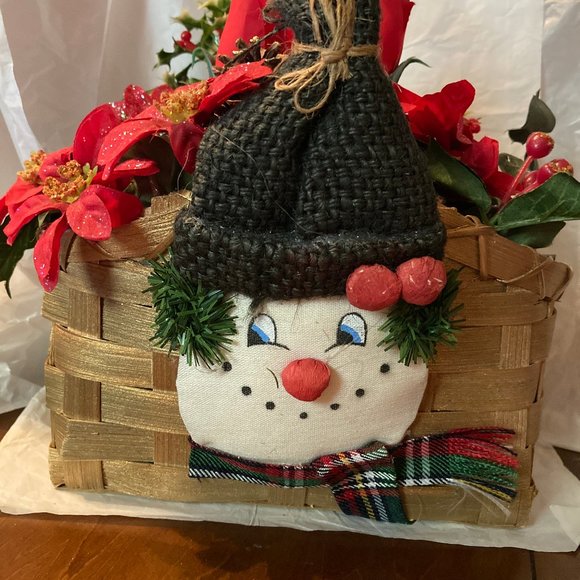 SNOWMAN CHRISTMAS FLOWER BASKET NICE GIFT NEW - Picture 1 of 4